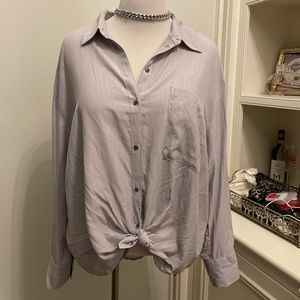 Treasure & Bond Purple Pin Stripe Front Knot Button Down